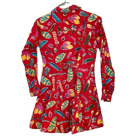 Vintage 90s ESPRIT Kids Feather Print Southwestern Shirt Dress Red Button Front‎ - Picture 2 of 7